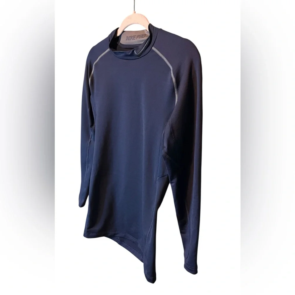 Nike Pro Combat Hyperwarm Dri-FIT Compression Shirt Navy Blue Size Large